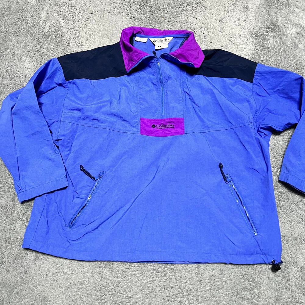Columbia Jacket Womens Large Vintage Anorak Blue Purple Pullover Coat